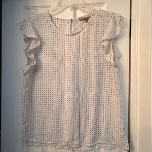 ☀️3/$10☀️ Forever 21 White and Black polka dot sheer Ruffle Sleeve Blouse Medium